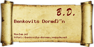 Benkovits Dormán névjegykártya